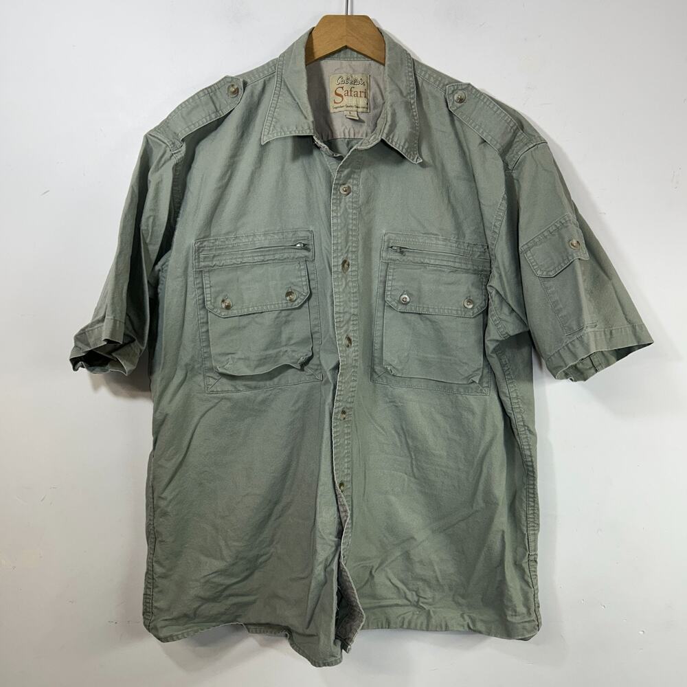 Cabela's Safari Series short-sleeve button-down utility shirt Olive Green Large